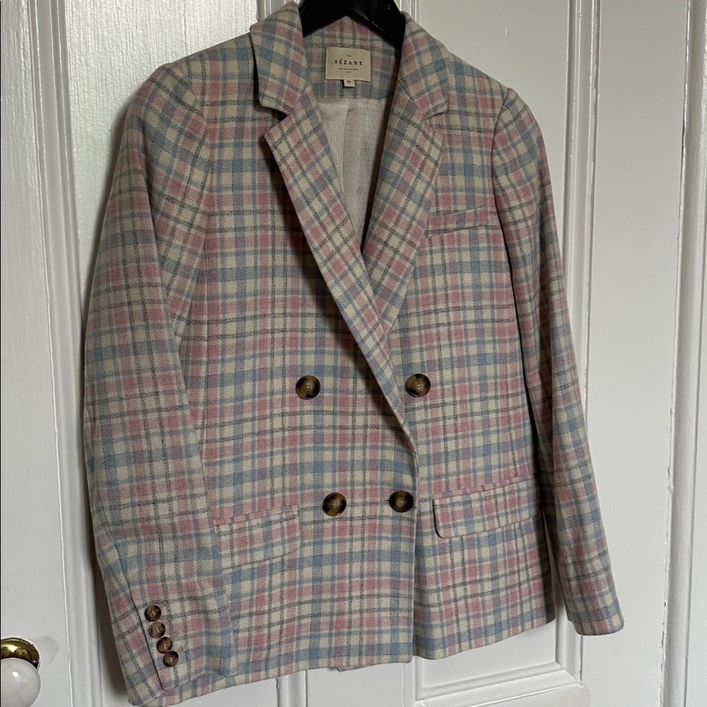 Sezane Christie Jacket in Pastel Check Wool